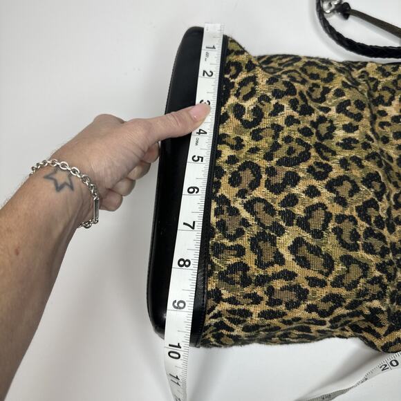 Brighton Leopard Animal Print Leather Shoulder Bag Silver Hardware Braided Strap - Picture 15 of 16
